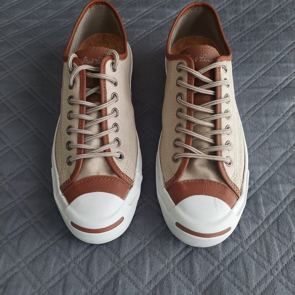 Converse Jack Purcell Tan Canvas / Brown Leather Causal  Sneakers Size 8.5 - 9.